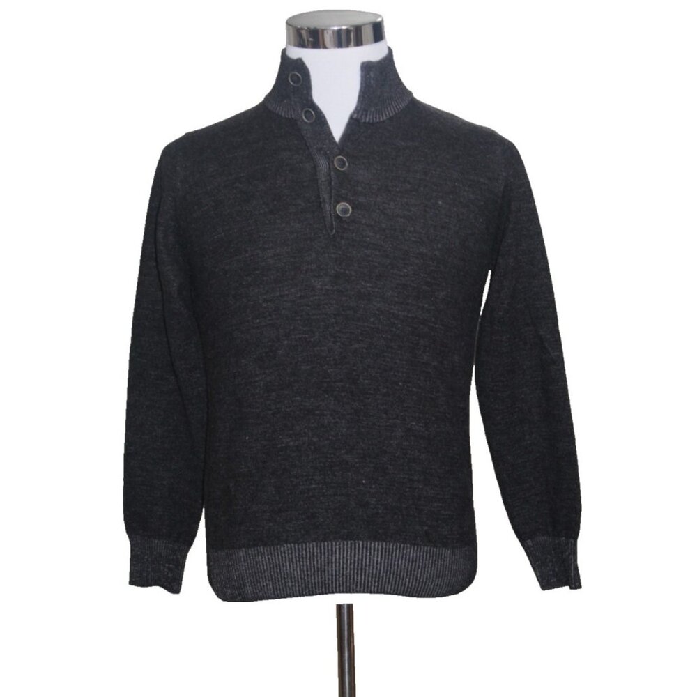 Malagrida Sweater Mens M Black Pullover Wool Blend Elbow Patch Ribbed Preppy